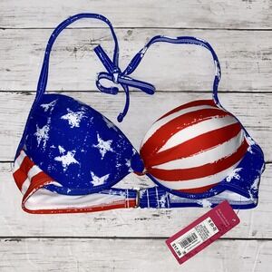 Xhilaration Bikini Top Womens Small Red White Blue Patriotic July Swim Halter S